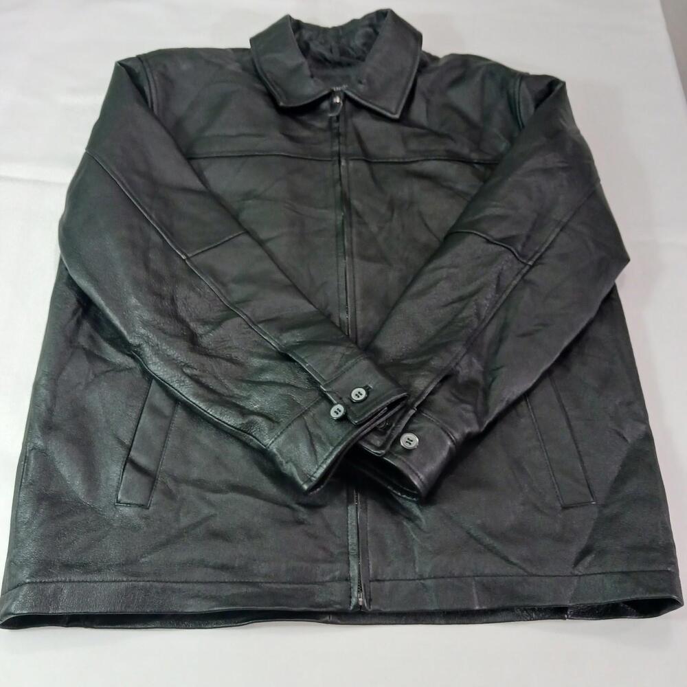 Covington Men's Black Genuine Leather Lined Full Zip Collared Bomber Jacket Sz L